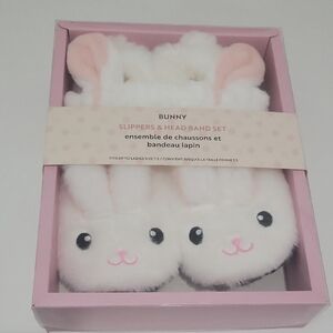 BUNNY SLIPPERS AND HEADBAND FLUFFY AND SOFT NWOT